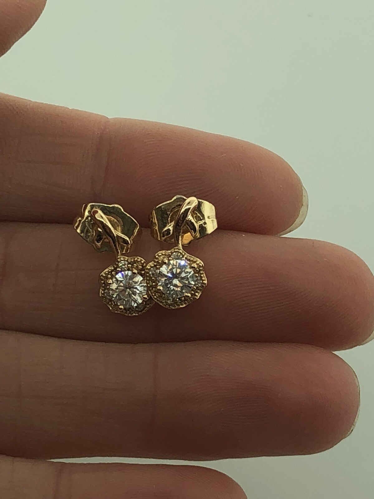 Vintage Costume Gold Toned Cubic Zirconia CZ Flower Drop Stud Earrings