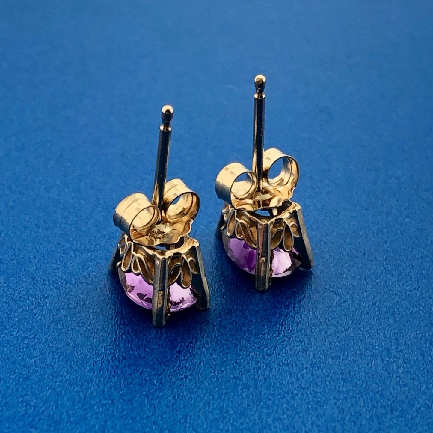 Designer CII 14K Yellow Gold Amethyst Pear February Occasion Stud Earrings