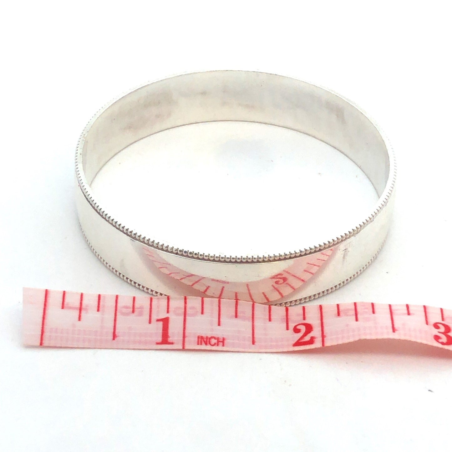 Tiffany & Co 925 Sterling Silver Ribbed Milgrain Polished Wide Bangle Bracelet