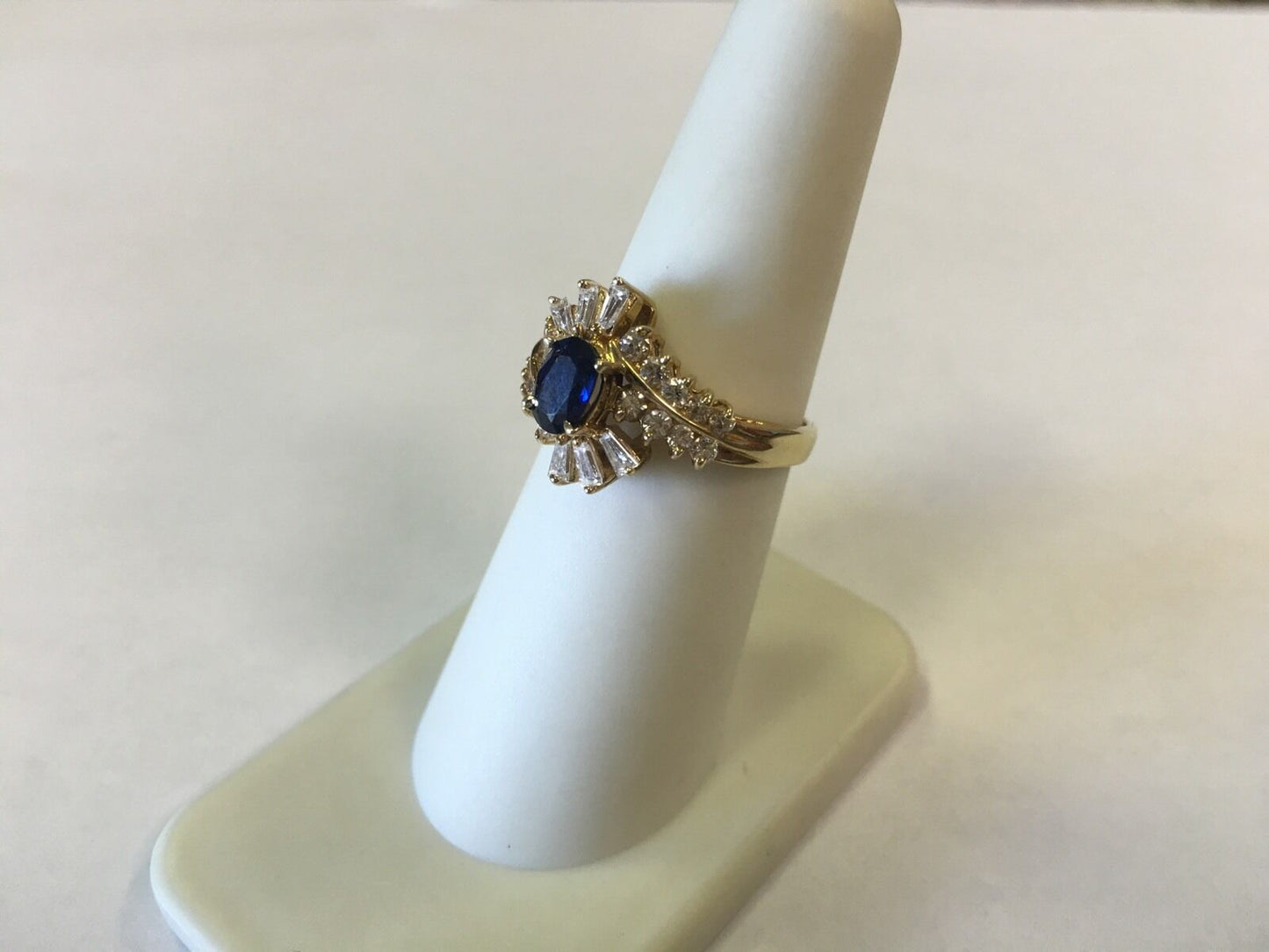 14k Yellow Gold Oval Sapphire with Diamond Accents Cocktail Ring