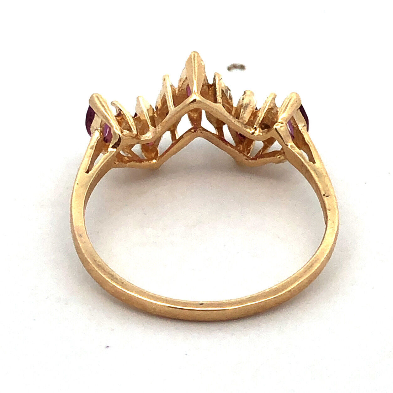 Estate 14K Yellow Gold Marquise Amethyst Diamond Stacking Band Ring