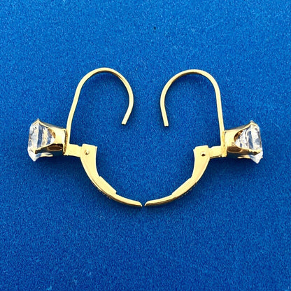 Designer 14k Yellow Gold Sparkling Round CZ Cubic Zirconia Leverback Earrings