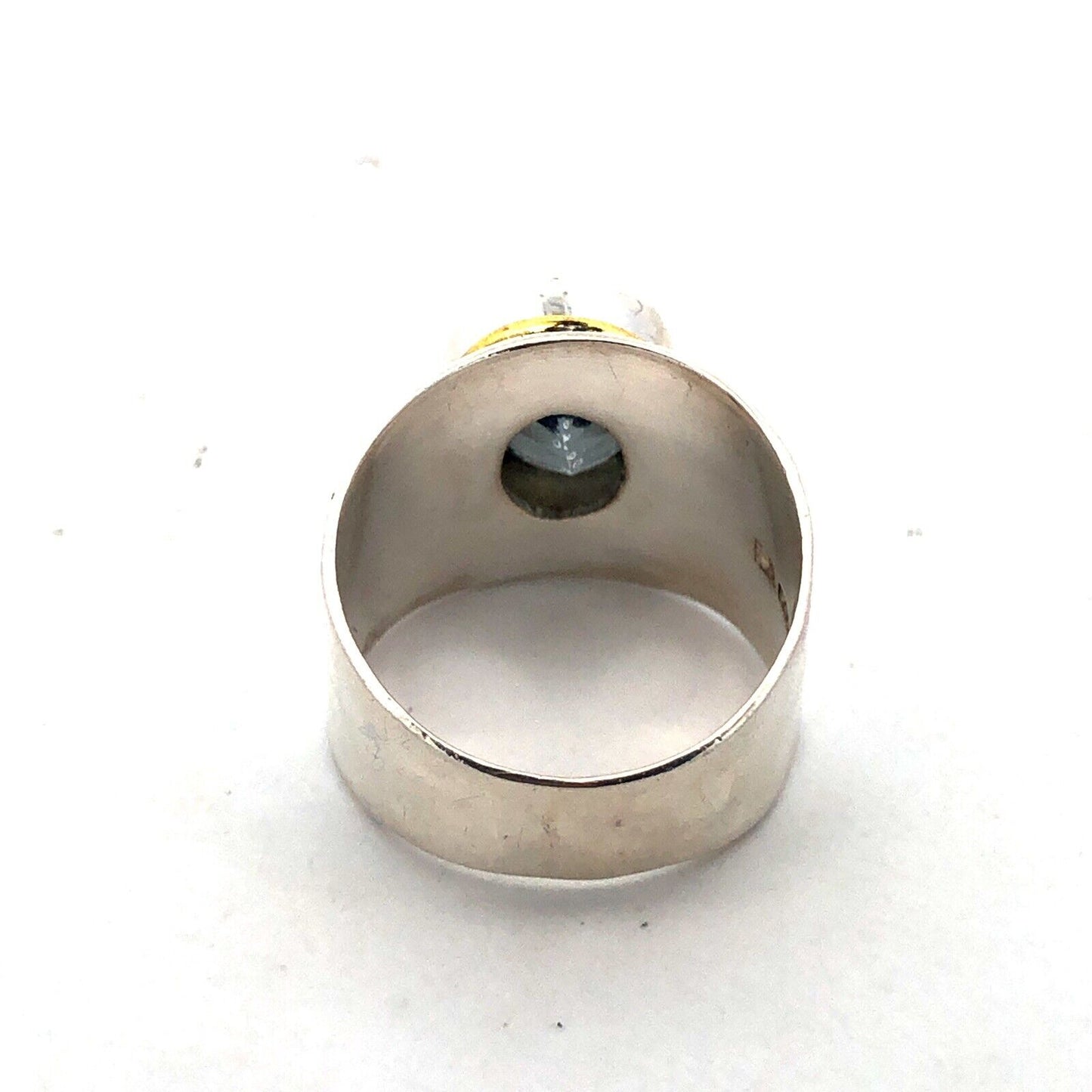 Designer YS 925 Sterling Silver Brass Oval Tanzanite Bezel Wide Hammered Ring