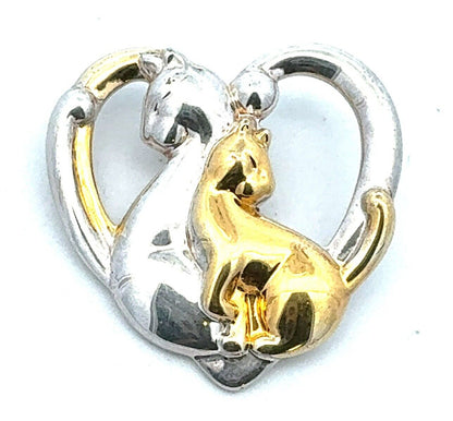 Vintage Lenox 925 Sterling Silver Gold Vermeil Two-Tone Cats Heart Pendant
