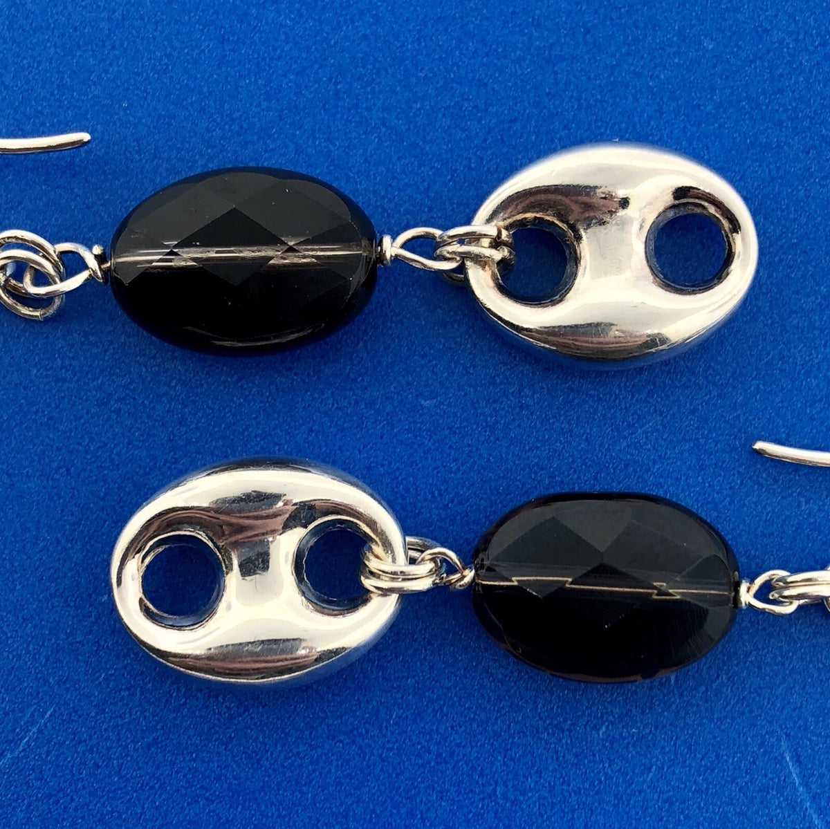 Designer Italy Sterling Silver 925 Smoky Quartz Topaz Modernist Dangle Earrings