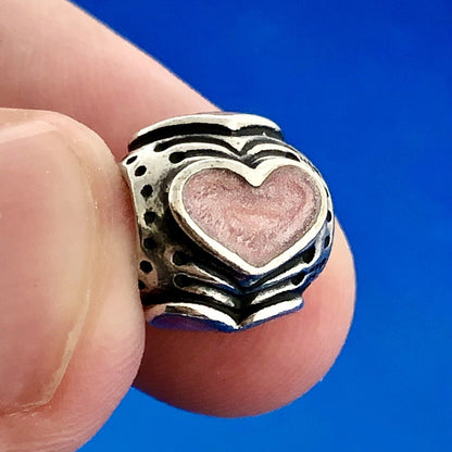 Authentic PANDORA 925 Sterling 790591EN28 Pink Enamel Rose Hearts Retired Charm