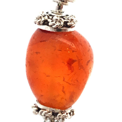 Designer 925 Sterling Silver Orange Carnelian Beaded Statement Bracelet