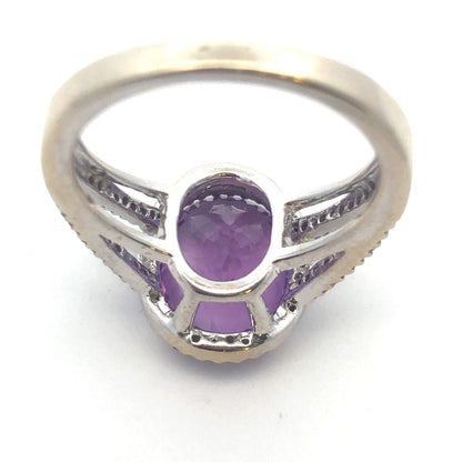 Designer 14K White Gold Oval Amethyst Diamond Halo Wedding Engagement Ring