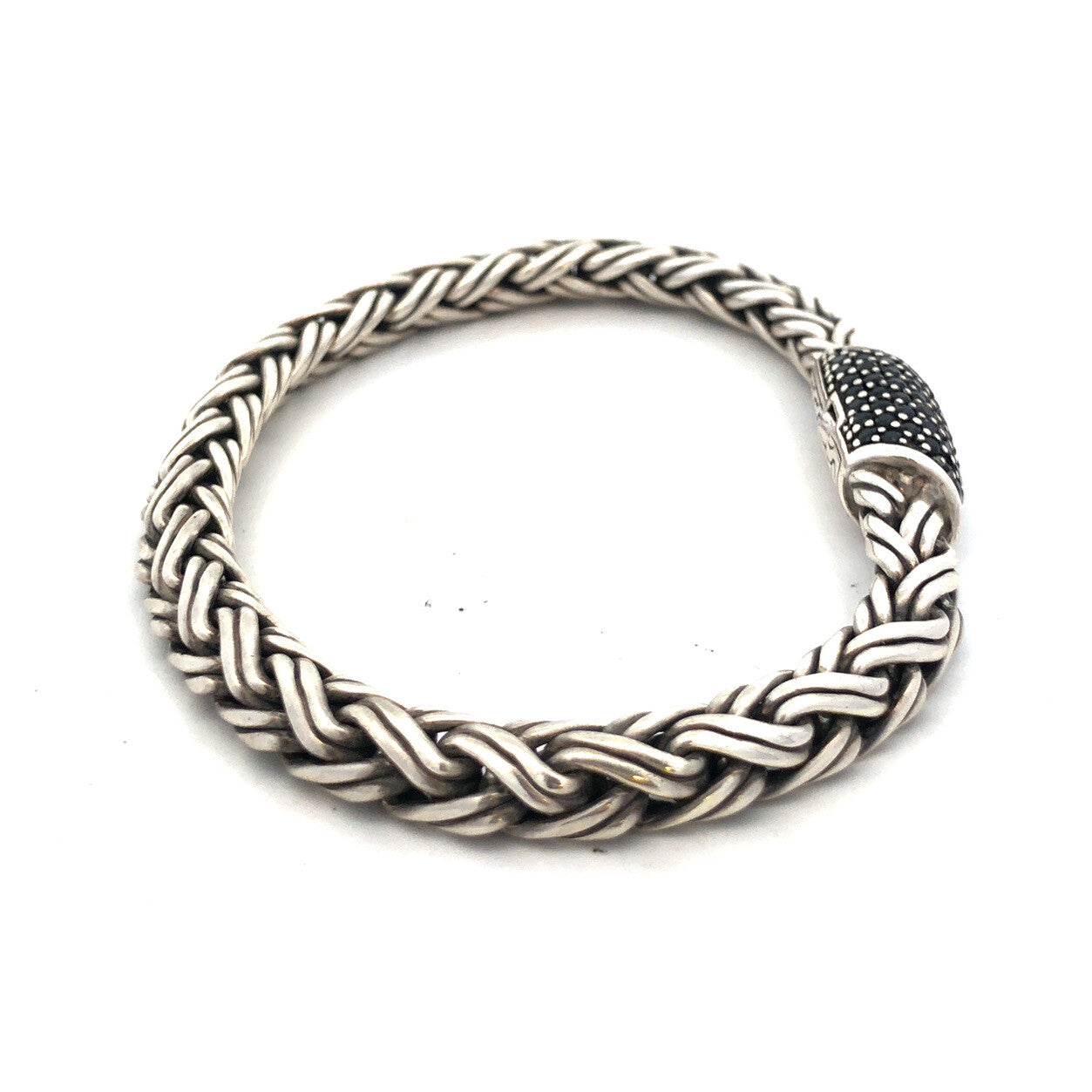 John Hardy 925 Sterling Silver Pave Black Diamond Icon Classic 6.5 mm Bracelet