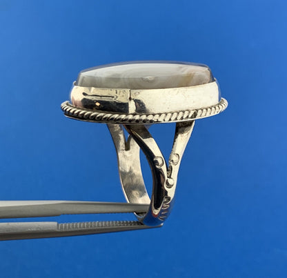 Artisan Sterling Silver 925 Oval Laguna Lace Agate Statement Fashion Ring