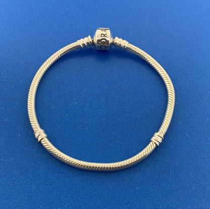 Authentic PANDORA 925 Sterling Silver Classic Snake Barrel Clasp Charm Bracelet