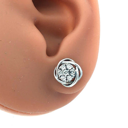 Designer 925 Sterling Silver Round Diamond Cluster Flower Stud Earrings