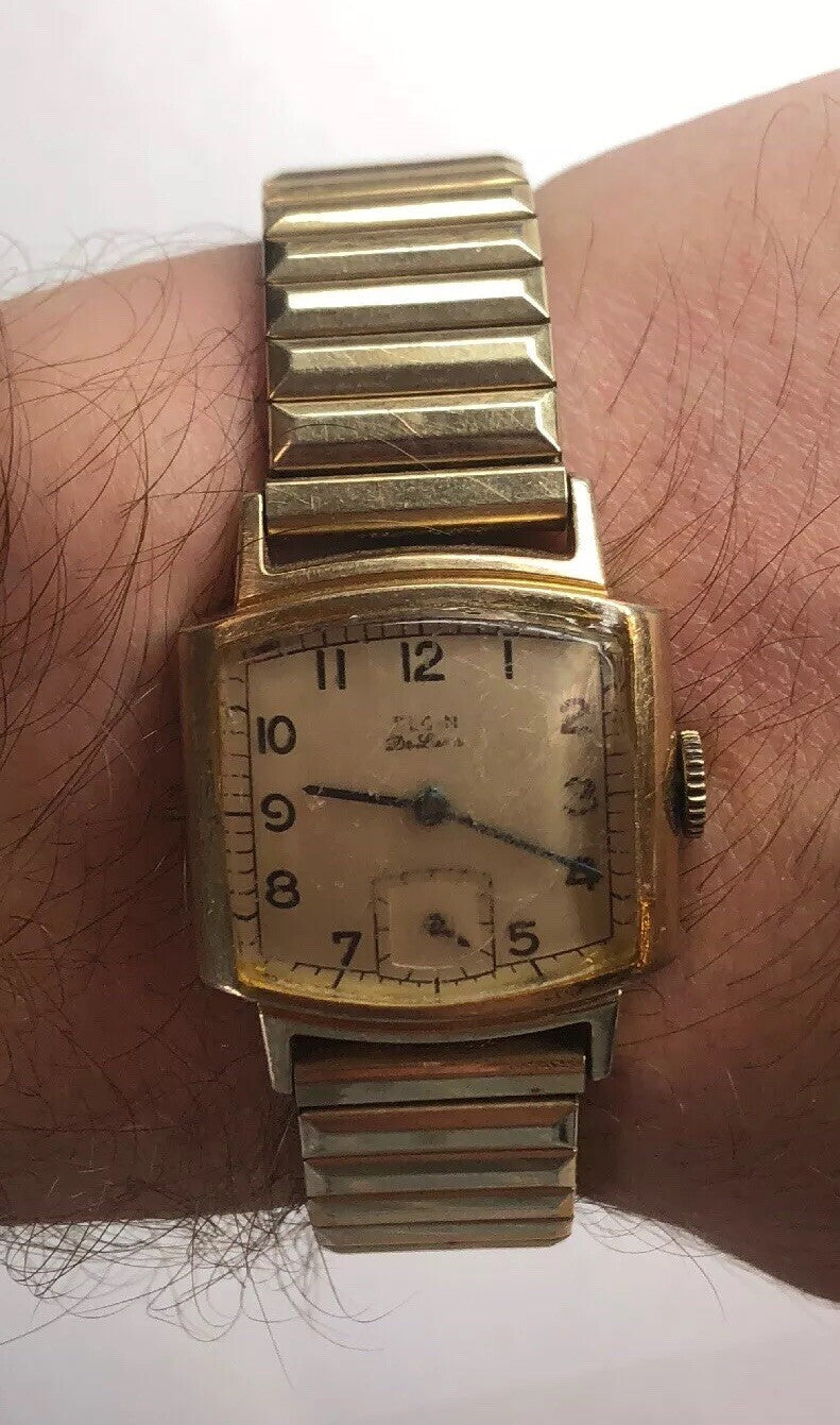 Vintage 1944 Elgin Deluxe Men's Wristwatch 10K Gold Filled E283675 Works