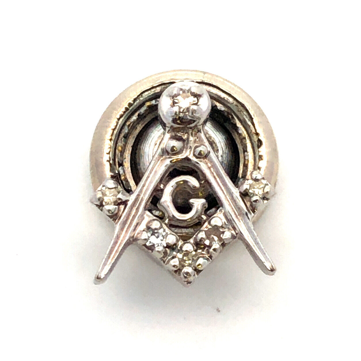 Gorgeous 14k White Gold Diamond Triangular G Mason Masonic Pin