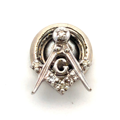 Gorgeous 14k White Gold Diamond Triangular G Mason Masonic Pin