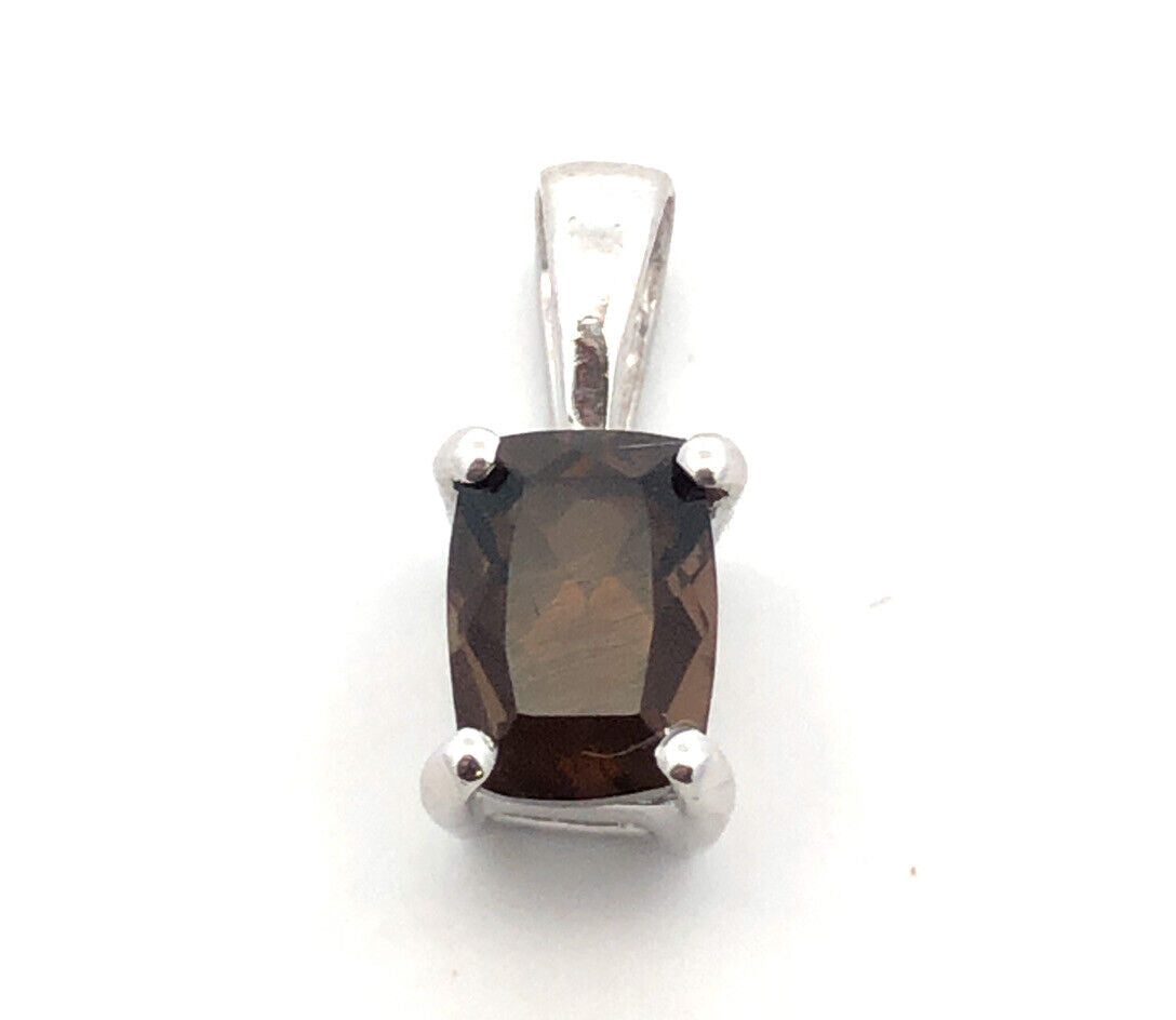 Designer TGGC 925 Sterling Silver Rectangle Smoky Quartz Solitaire Pendant