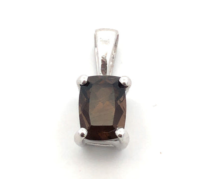 Designer TGGC 925 Sterling Silver Rectangle Smoky Quartz Solitaire Pendant