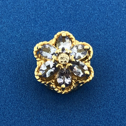 Designer KLJCI 14k Yellow Gold Oval Cut Tanzanite Round Diamond Floral Pendant