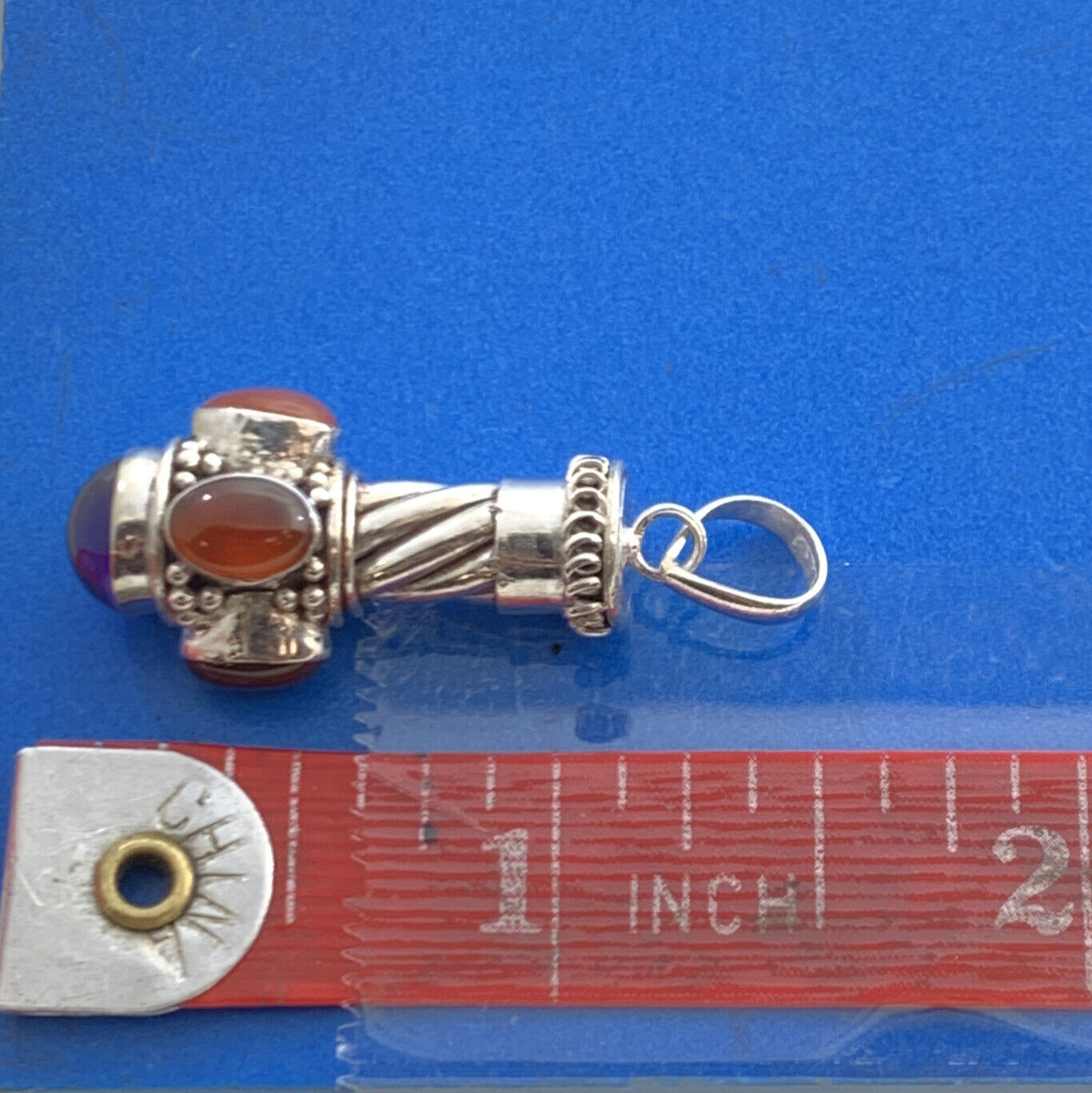 Designer 925 Sterling Silver Amethyst Carnelian Cabochon Drop Dangle Pendant