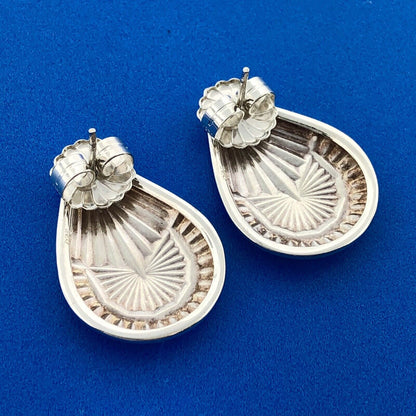 Southwest Sterling Silver 925 Textured Teardrop Friction Back Stud Earrings