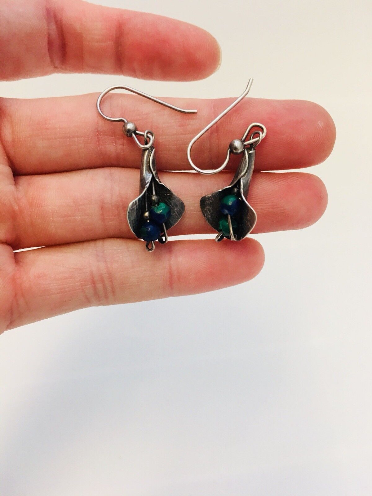 Artisan Sterling Silver 925 Maw Maw Sit Sit Calla Lily Drop Dangle Earrings