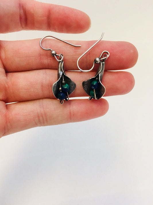 Artisan Sterling Silver 925 Maw Maw Sit Sit Calla Lily Drop Dangle Earrings