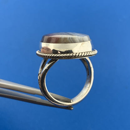 Artisan Sterling Silver 925 Oval Laguna Lace Agate Statement Fashion Ring