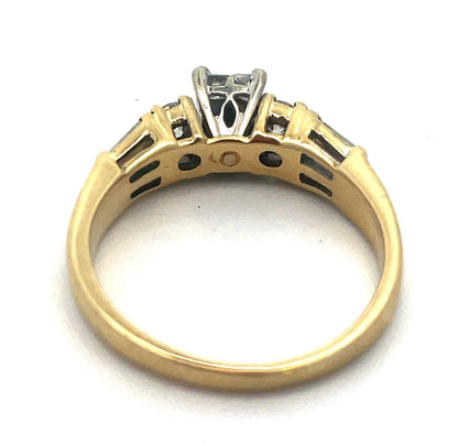 Vintage 14K Yellow Gold Princess Diamond Quad Top Accent Engagement Ring