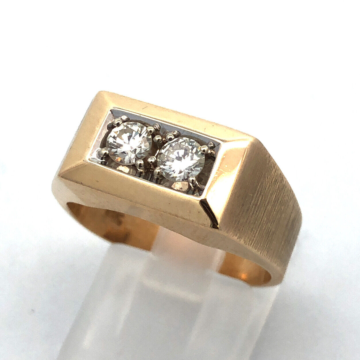 14K Yellow Gold Round Diamond Duo Rectangle Statement Dome Ring