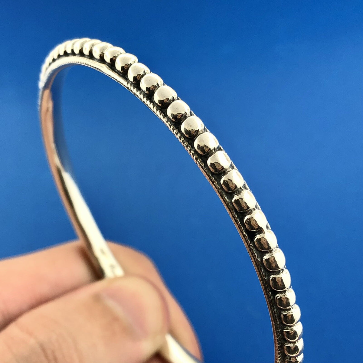 Designer Arya Sterling Silver 925 Beaded Romanesque Bangle Bracelet
