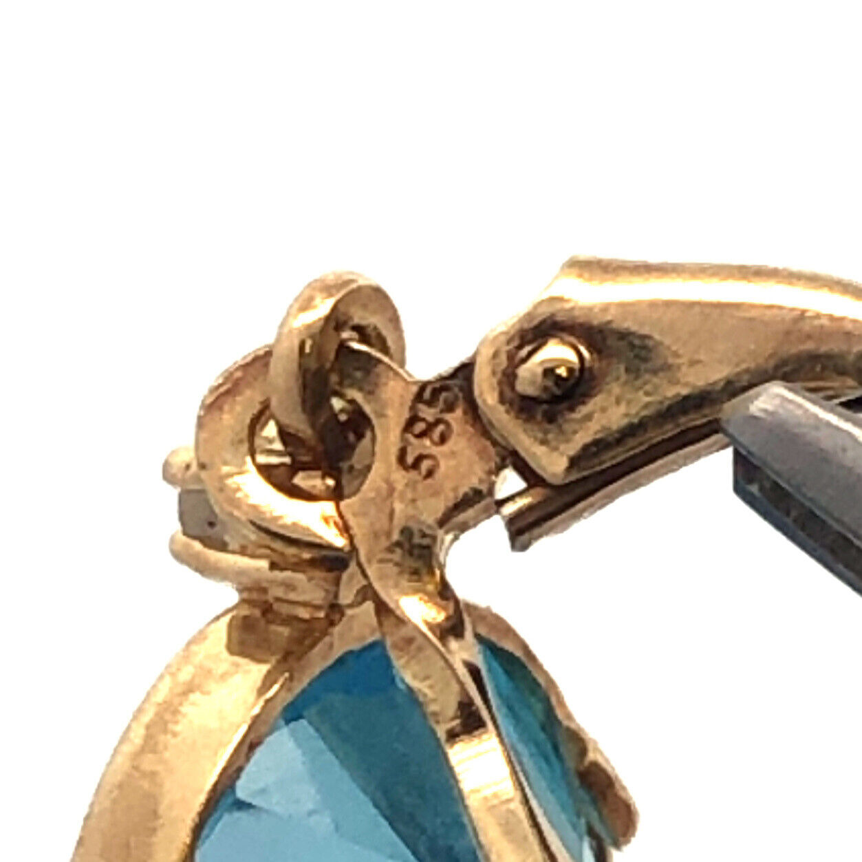 Designer 14K Yellow Gold Oval Blue Topaz Statement Drop Dangle Earrings