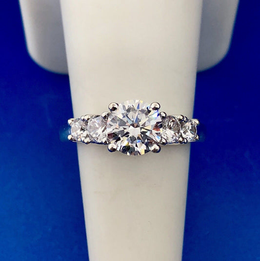 Gorgeous Sterling Silver Cubic Zirconia CZ Solitaire W/Accents Engagement Ring