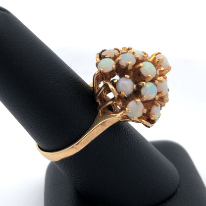 Vintage Designer 14K Yellow Gold Opal Cluster Statement Cocktail Ring
