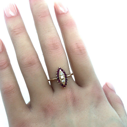 14K Yellow Gold Designer Ruby Diamond Accented July Anniversary Cocktail Ring