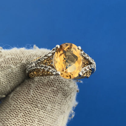 Estate Designer 925 Sterling Silver Yellow Canary White Cubic Zirconia Ring