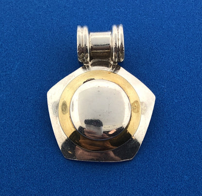 Designer Mexico 925 Sterling Silver Brass Two Tone Modernist Pendant