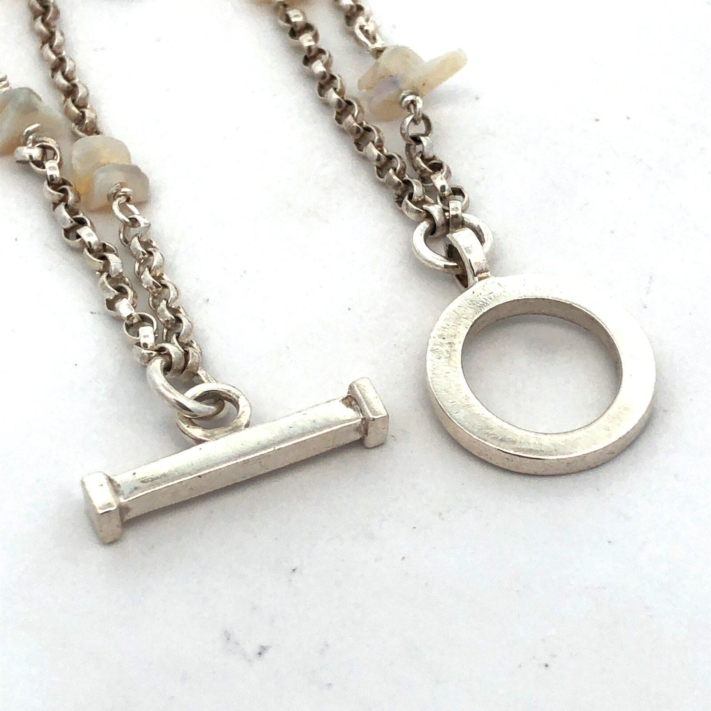 925 Sterling Silver Retired Mignon Faget Rainbow Moonstone Chain Toggle Bracelet