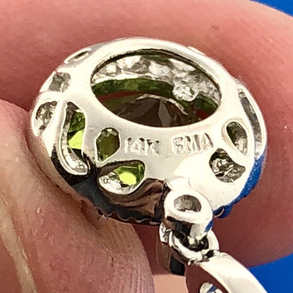 14k White Gold Peridot Pendant Diamond Halo Accents August Anniversary Pendant