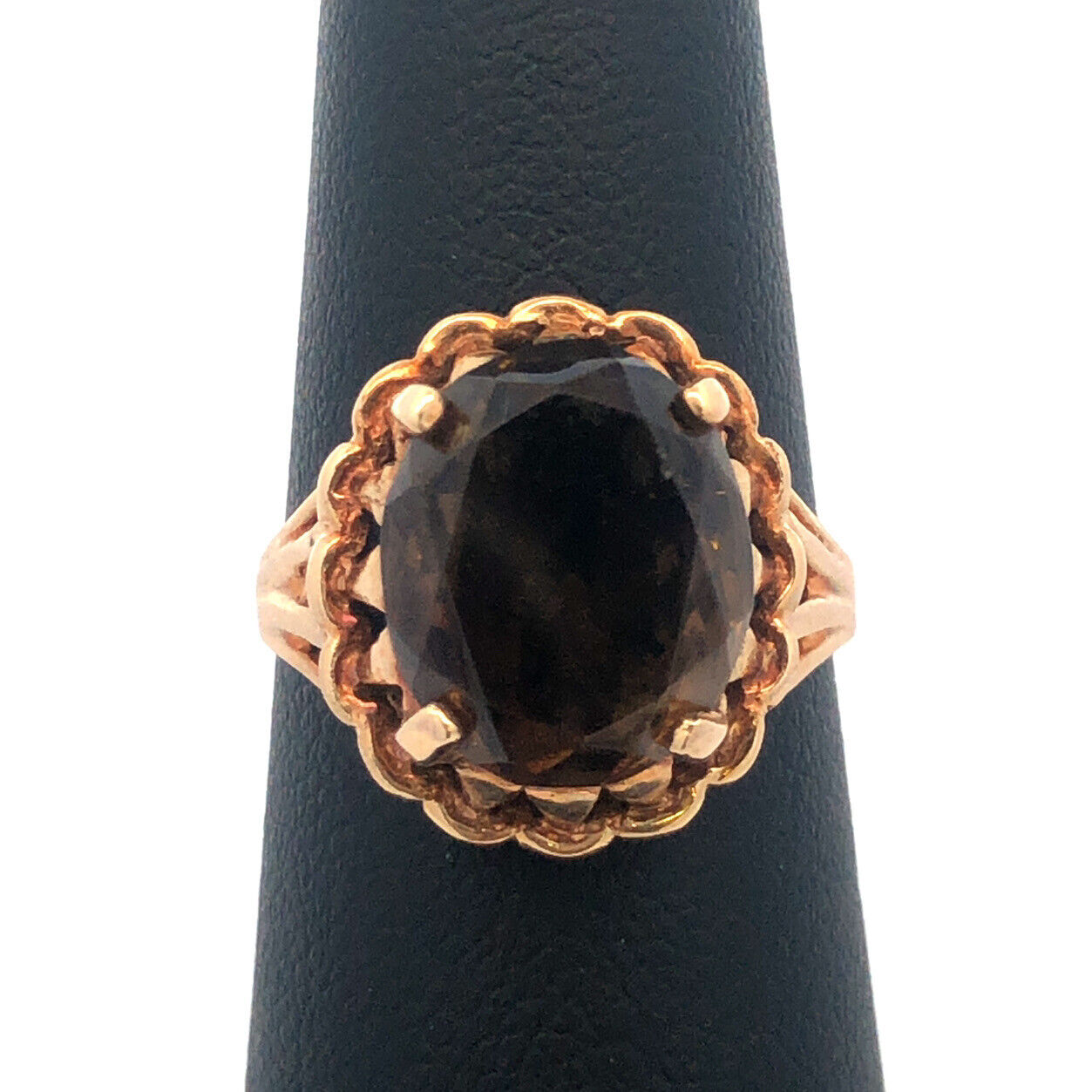 Vintage 10K Yellow Gold Oval Smoky Topaz Statement Cocktail Ring