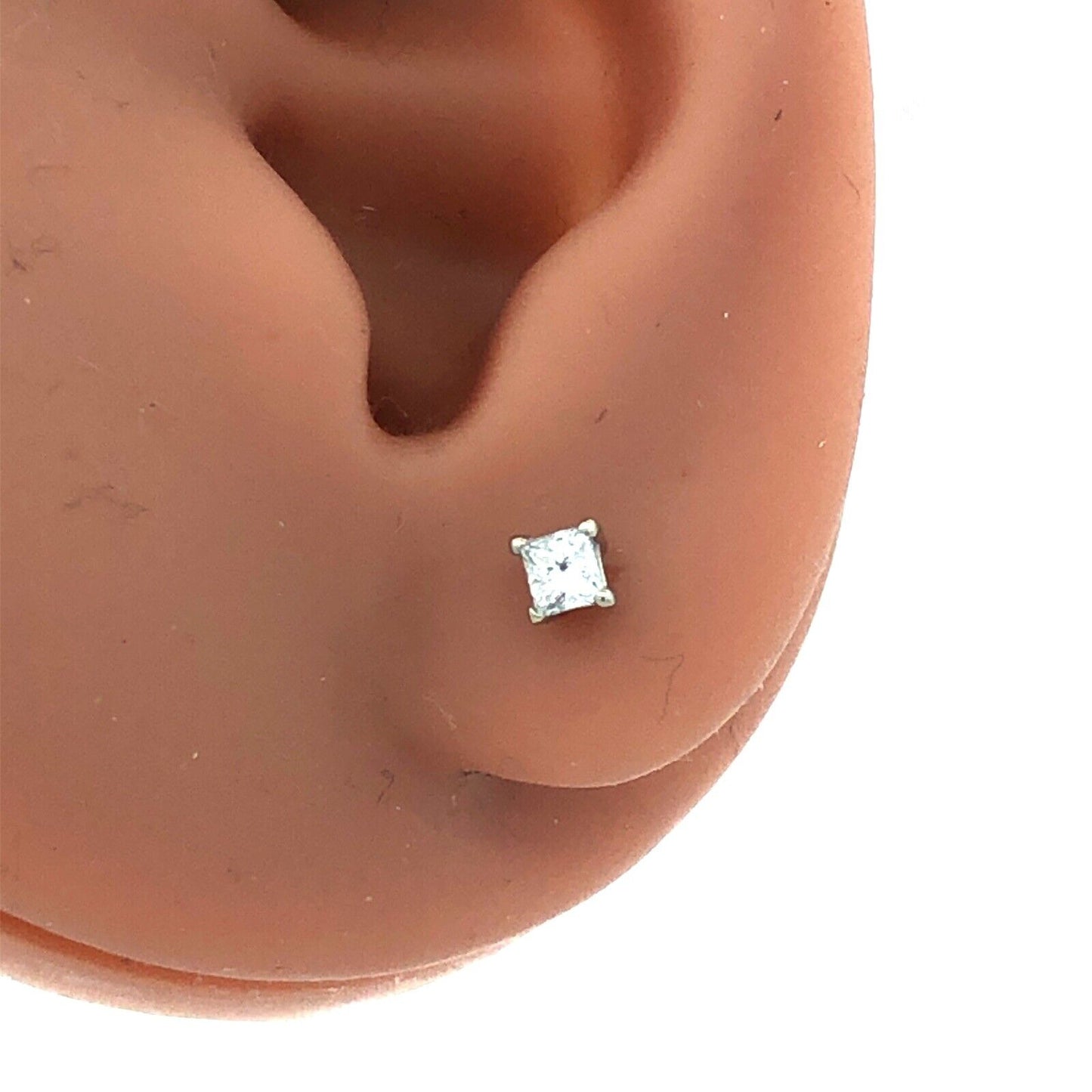 Designer 14K White Gold Princess Square Diamond Solitaire Screw Stud Earrings