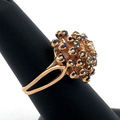 Designer HJW 14K Yellow Gold Round Sapphire Diamond Cluster Dome Cocktail Ring