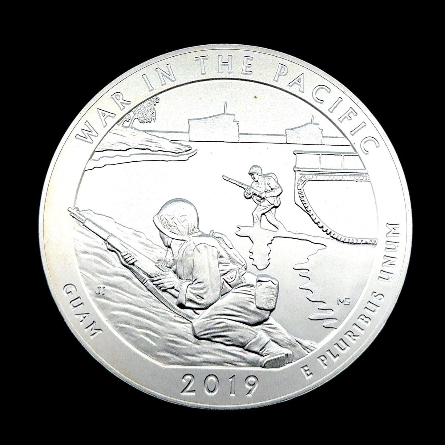 2019 P America The Beautiful Guam War in The Pacific 5 oz Silver Quarter Coin