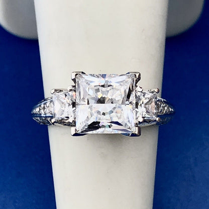 Sparkling 14K White Gold Princess Cut Cubic Zirconia Statement Engagement Ring