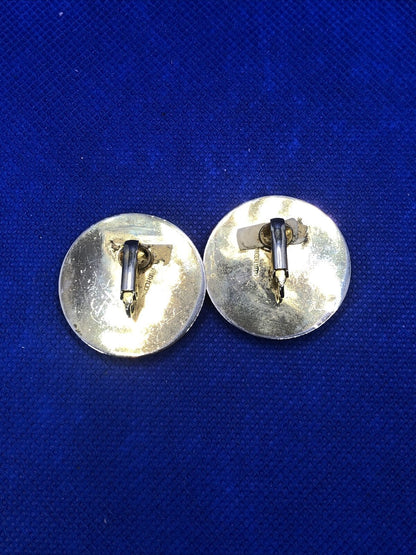 Designer Tulla Booth 1980's Modernist Gold Tone Black Enamel Statement Earrings