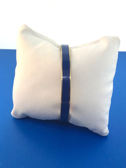 Vintage Monet Gold Tone Blue Enamel Slim Cuff Bangle Bracelet