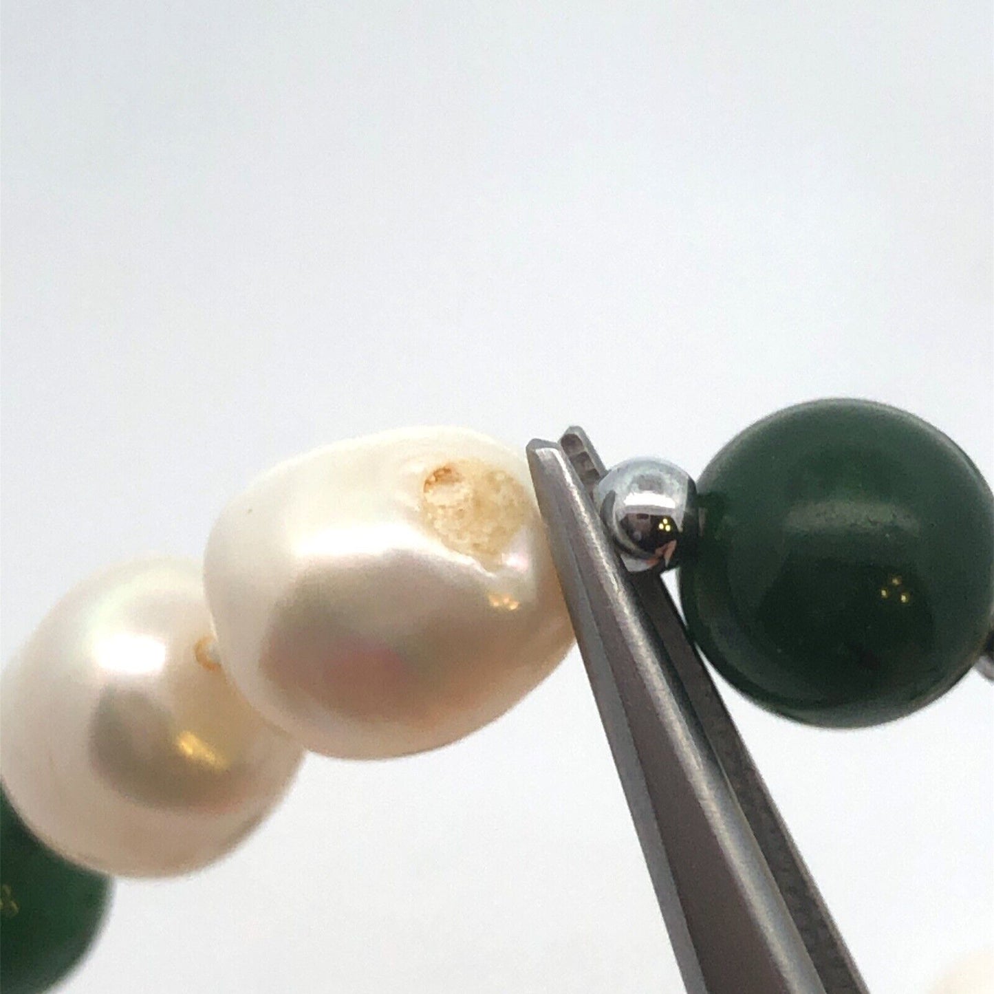 Designer 925 Sterling Silver Pearl Jade Beaded Statement Necklace