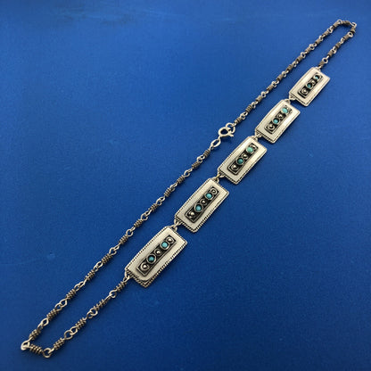 Stunning Sterling Silver 925 Cabochon Turquoise Rectangle Panel 17.5" Necklace
