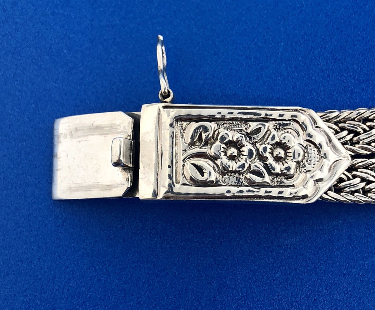 Great Designer Sterling Silver 925 Floral Scroll Wheat Mesh Concho Dome Bracelet