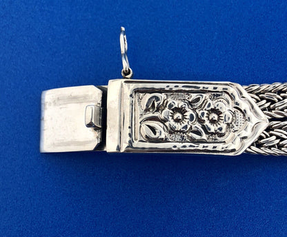 Great Designer Sterling Silver 925 Floral Scroll Wheat Mesh Concho Dome Bracelet