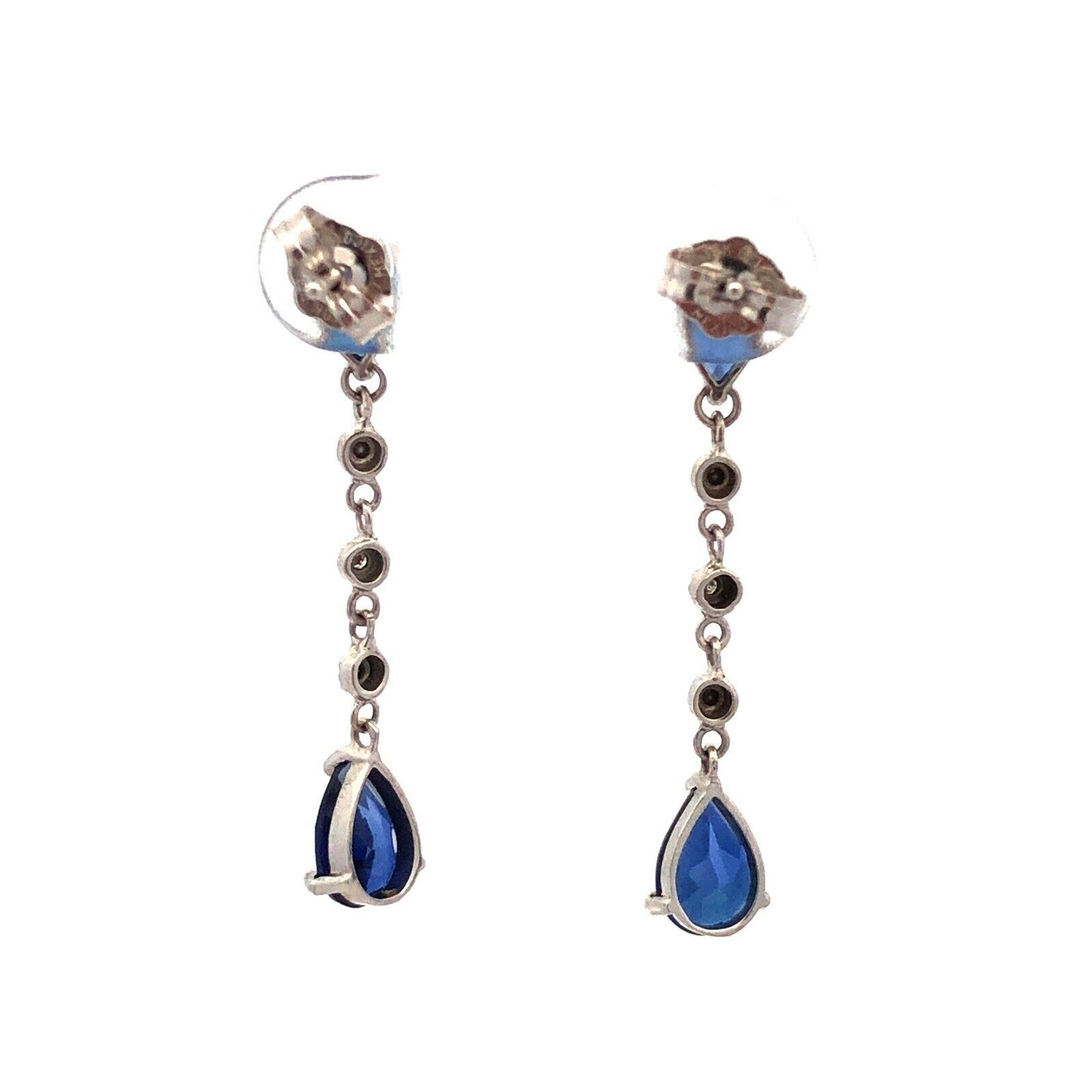 Designer 10K White Gold Pear Cut Blue Sapphire Diamond Drop Dangle Stud Earrings